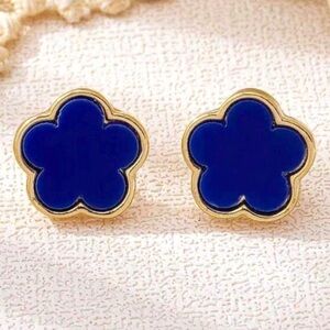 18K Gold Plated Blue clover Earrings stainless steel womens jewelry